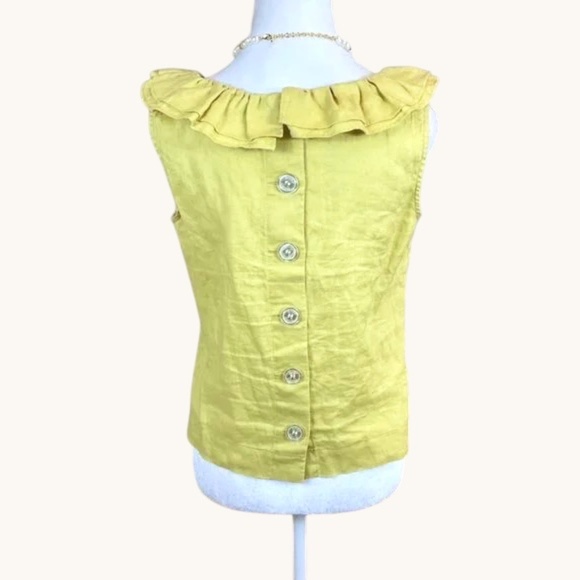 Hobbs London Linen Top Sleeveless Yellow Gold Ruffle Collar (10) - Picture 3 of 6